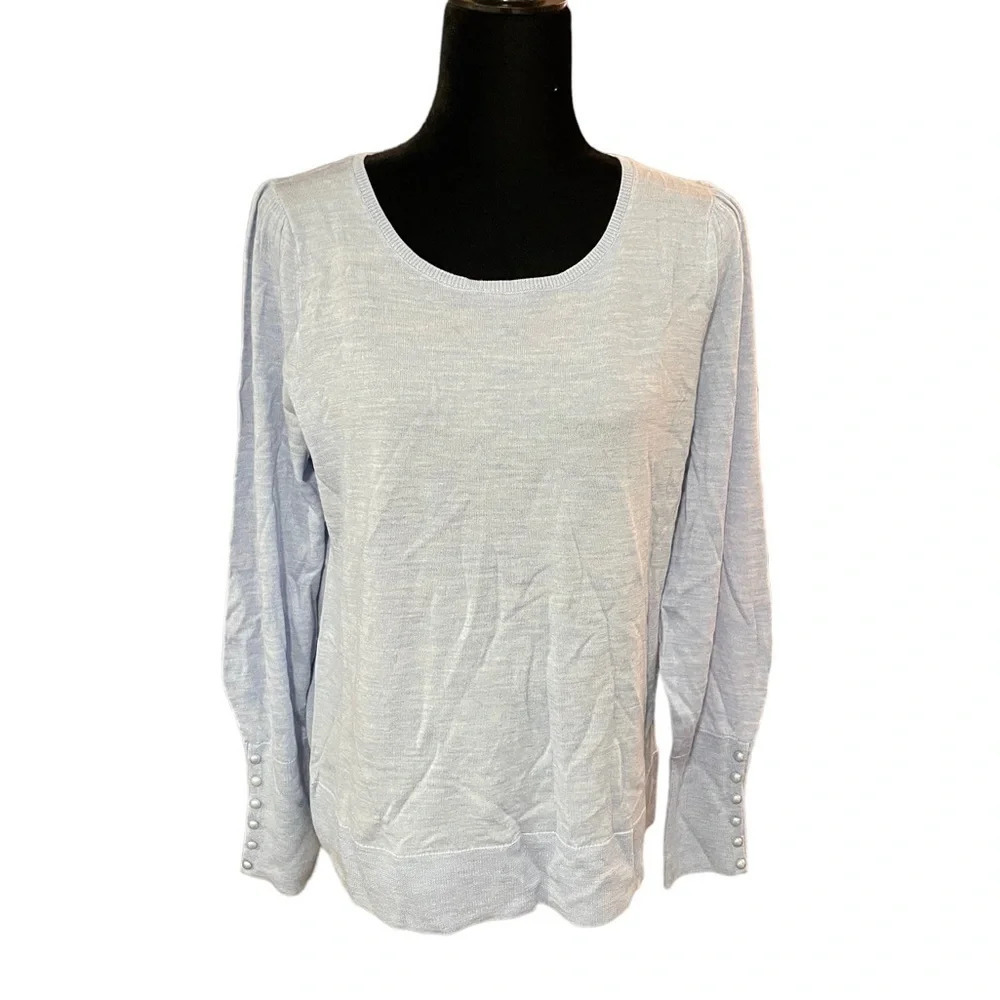 New with tags Talbots Merino Pearl Button Puff Sleeve Sweater Baby Blue Large